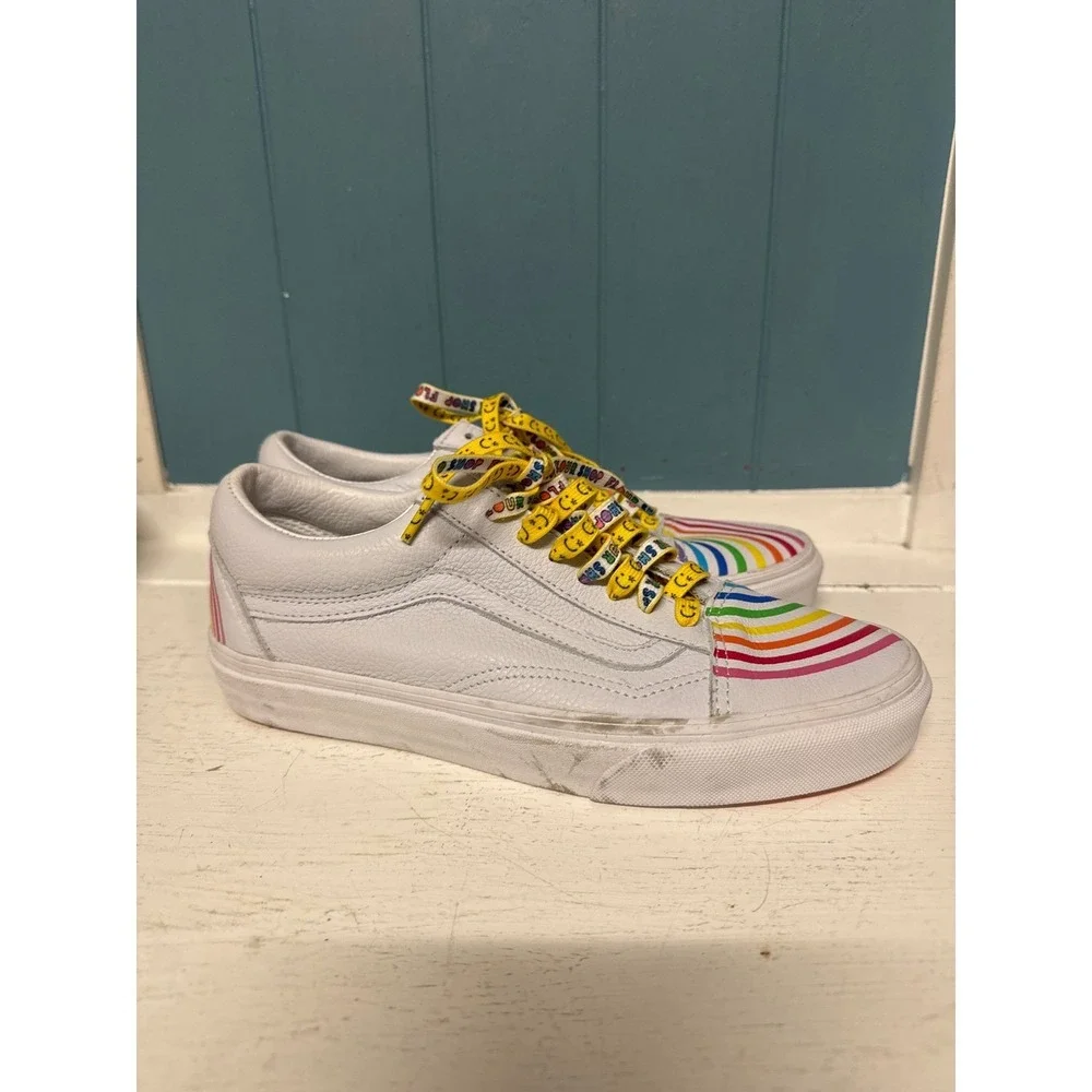 Vans x Flour Shop Amirah Kassem Old Skool Rainbow White‎ Leather Shoes W 8.5